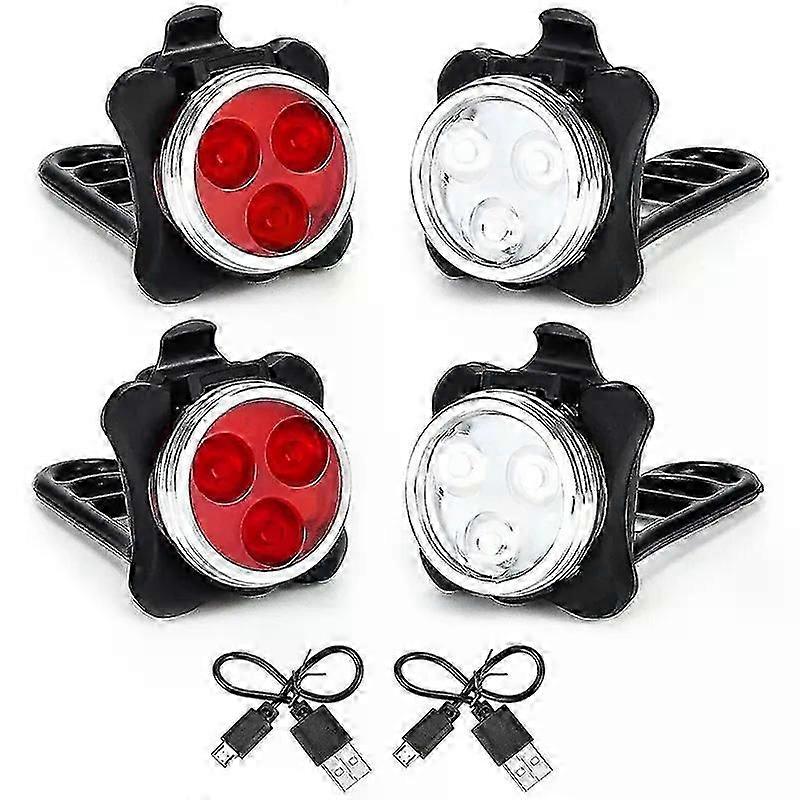 USB Rechargeable Bike Lights Set Head Light (White Light) &Tail Light (LED Red Light) Fit For Road Bicycle Accessories 2 Set