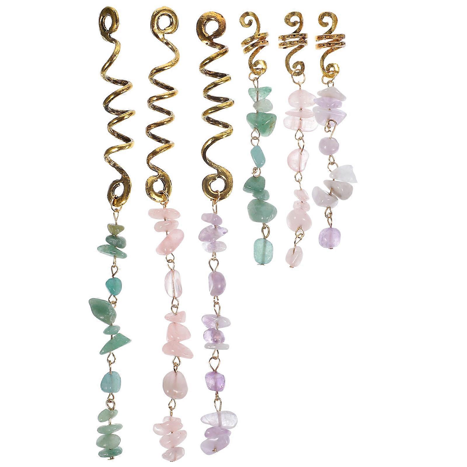 6pcs Dreadlock Hair Spirals with Jade Pendants, Alloy Braiding Accessories for Women, Lightweight for Braids and Dreadlocks