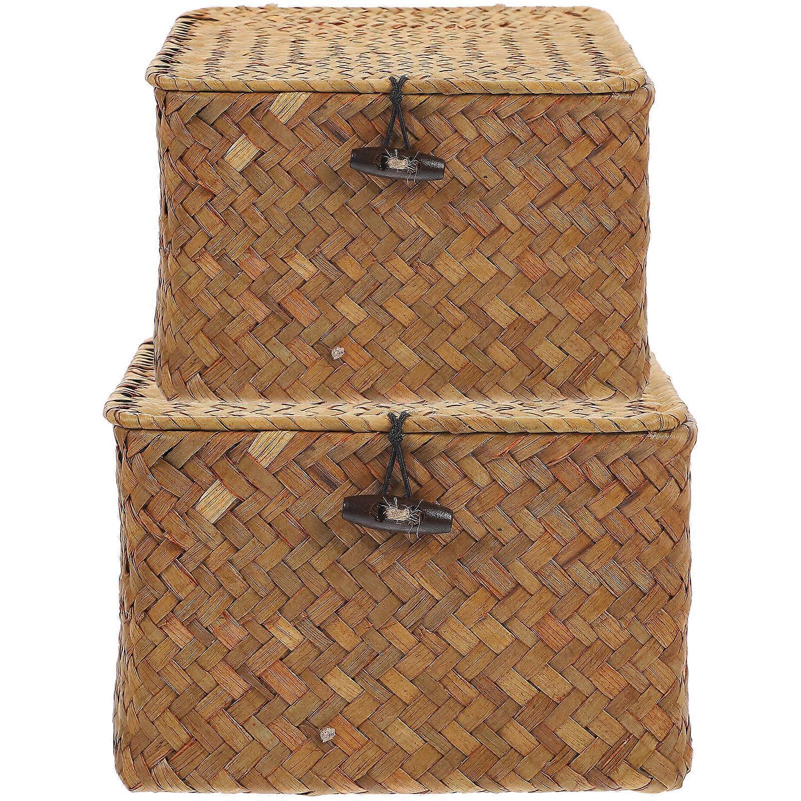 Tissue Box Woven Desktop Tissue Box Rustic Style Multi-Functional Storage Iron 16x10cm 2Pack