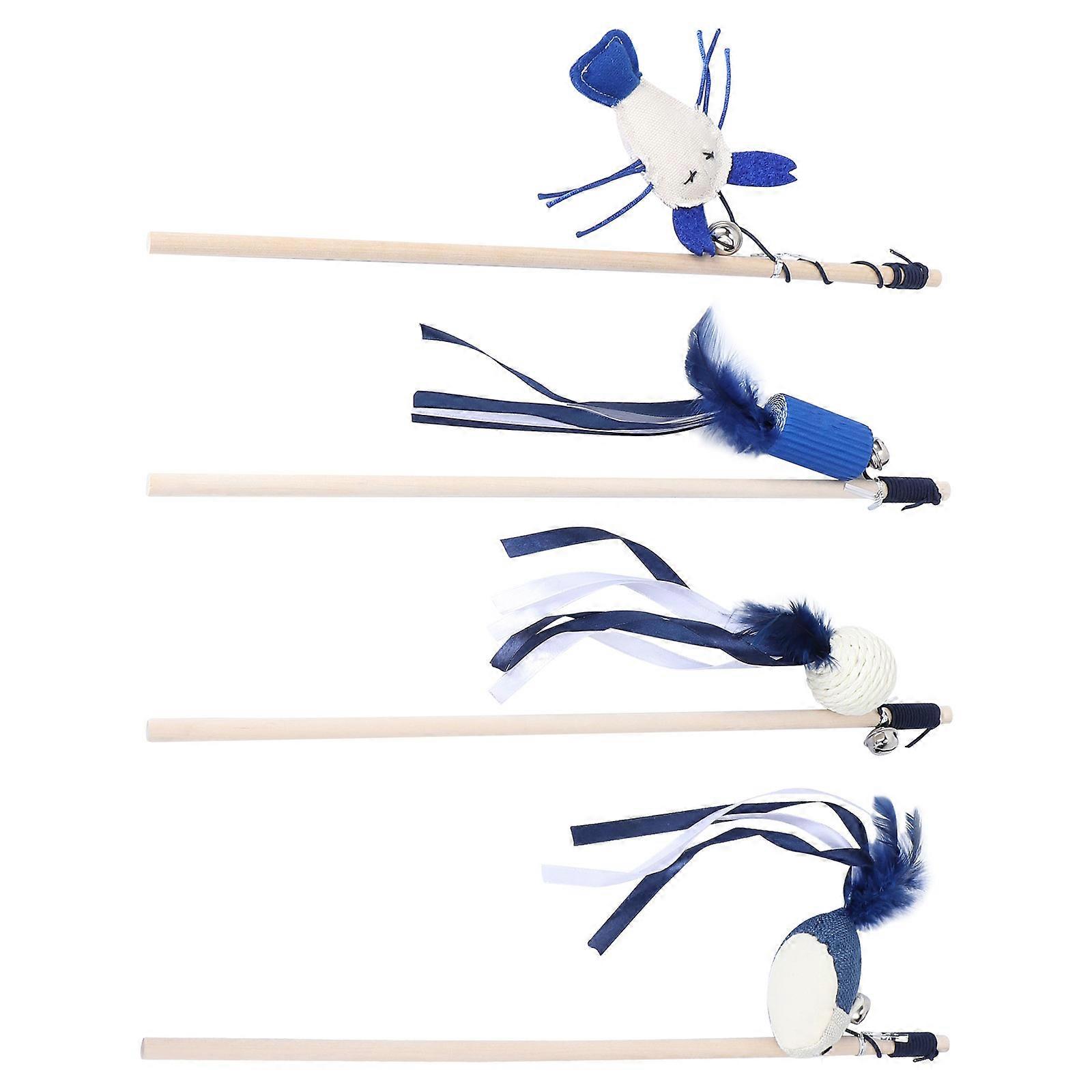Cat Toy Wooden Handle Pet Supplies Interactive Playing .00X22.00X3.50CM Mood Improvement 4Pcs