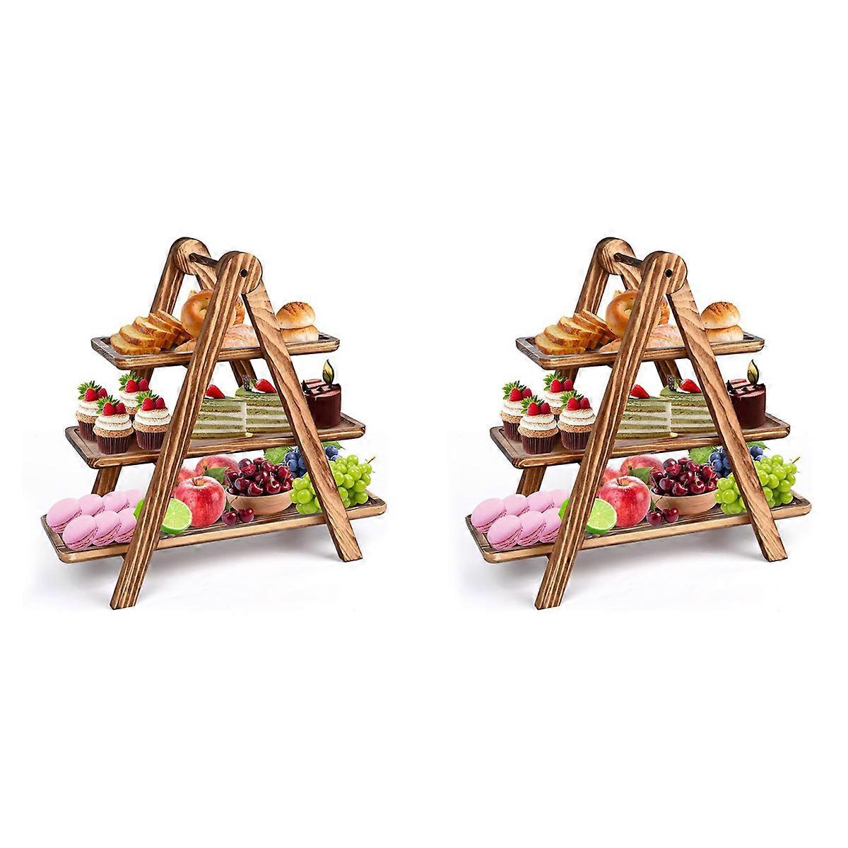2X 3 Tier Serving Trays Wooden, Cupcake Stand Towers for Dessert Table Display, Three Tiered Tray St