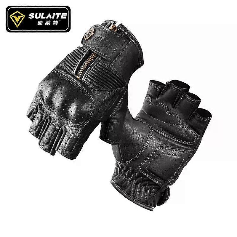 Redkid Sulaite Demi Doigt Moto Gants Vintage En Cuir Mitaines Rétro Noir Moto VTT Gants De Cyclisme