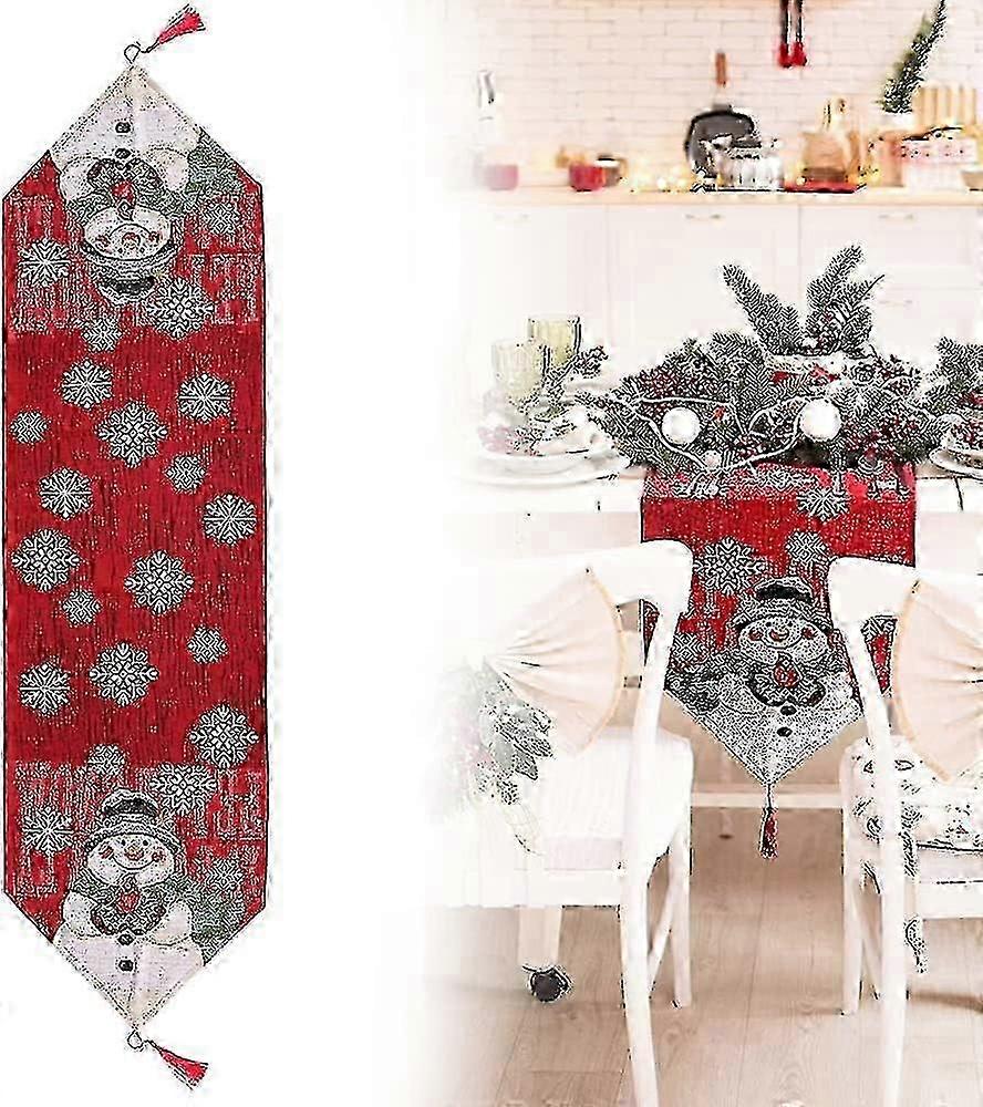 Washable Christmas Table Runner 32*180cm Rectangular Snowman Shape for Holiday Dining