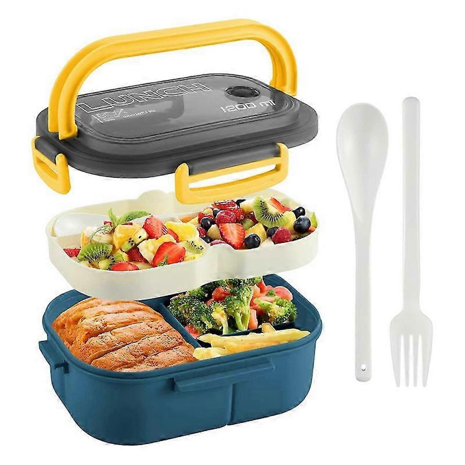 Bento Box Adult Lunch Box, 1200ML Double Layer Lunch Box with Spoon & Fork High Capacity Food Contai