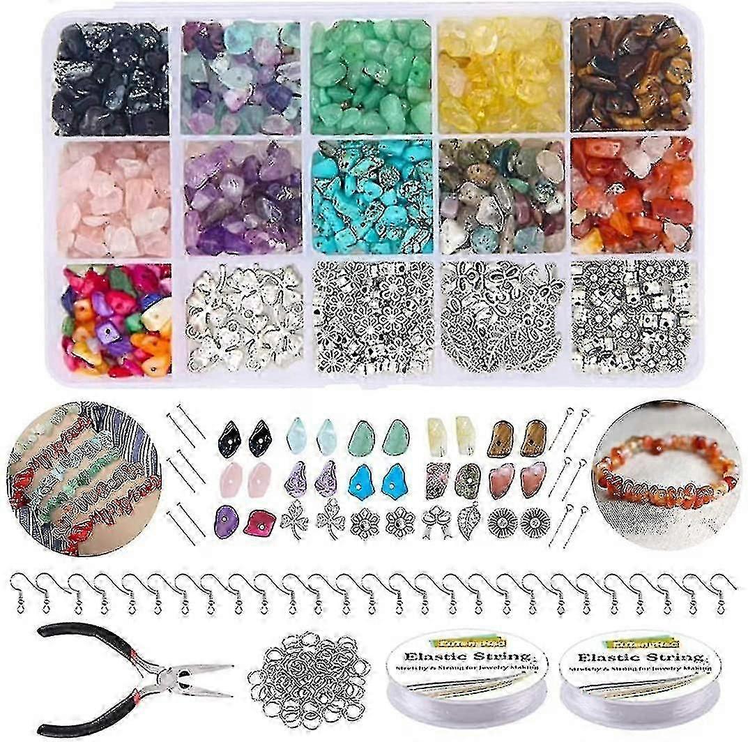 المجوهرات صنع كيت كريستال الخرز الحجر الطبيعي للمجوهرات صنع أدوات كيت صنع مجوهرات15 ألوان الأحجار الكريمة الخرز Diy خاتم حلقة قلادة حمالة الصدر