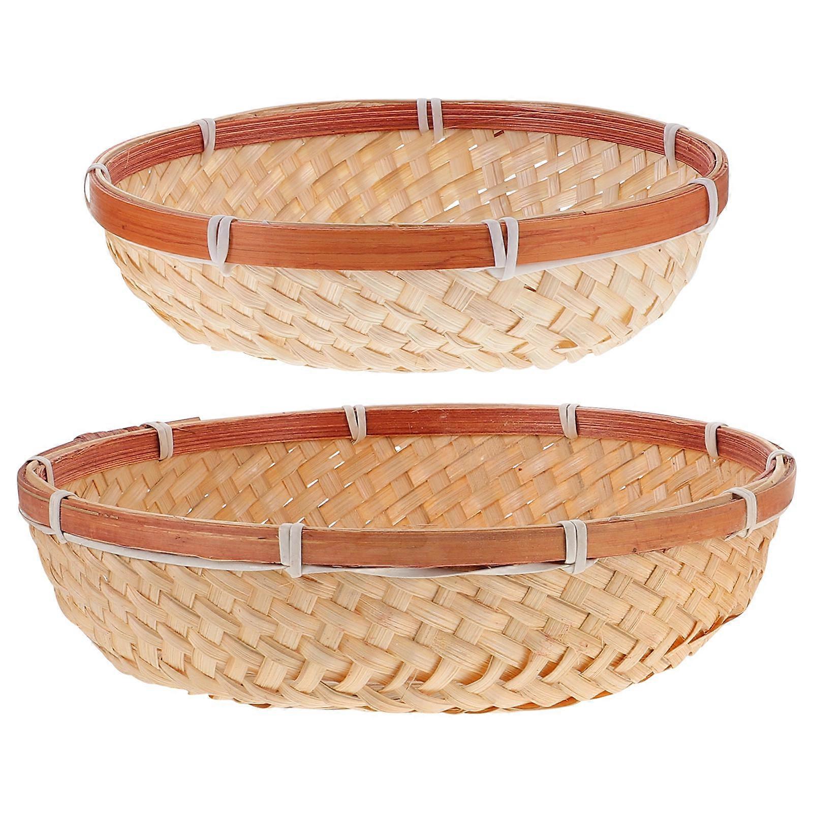 Decorative Bamboo Woven Basket Round Storage Container For Home Use 2Pcs