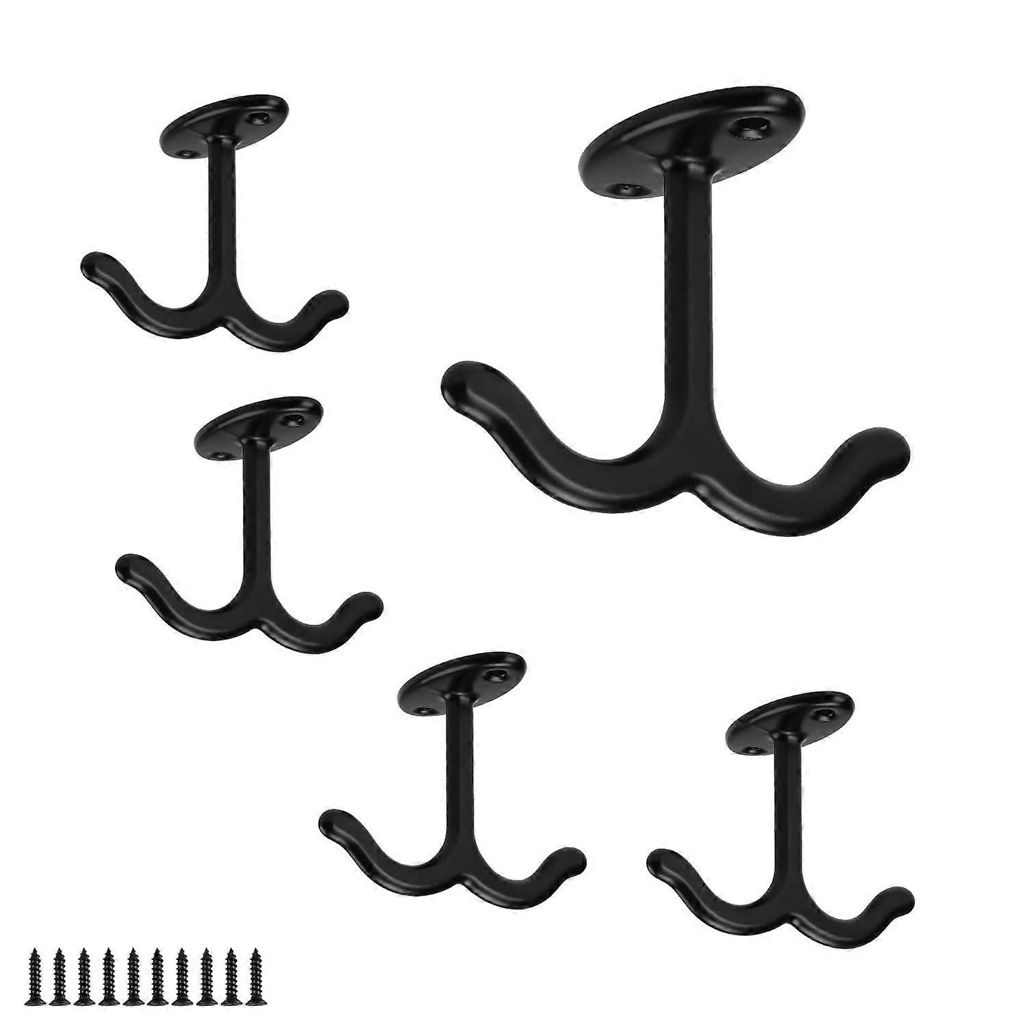Ceiling Hooks, Black, Pack of 5 Double Claw Design, Coat Hooks for Ceiling Fans, Flower Baskets, Mantles, Lanterns
