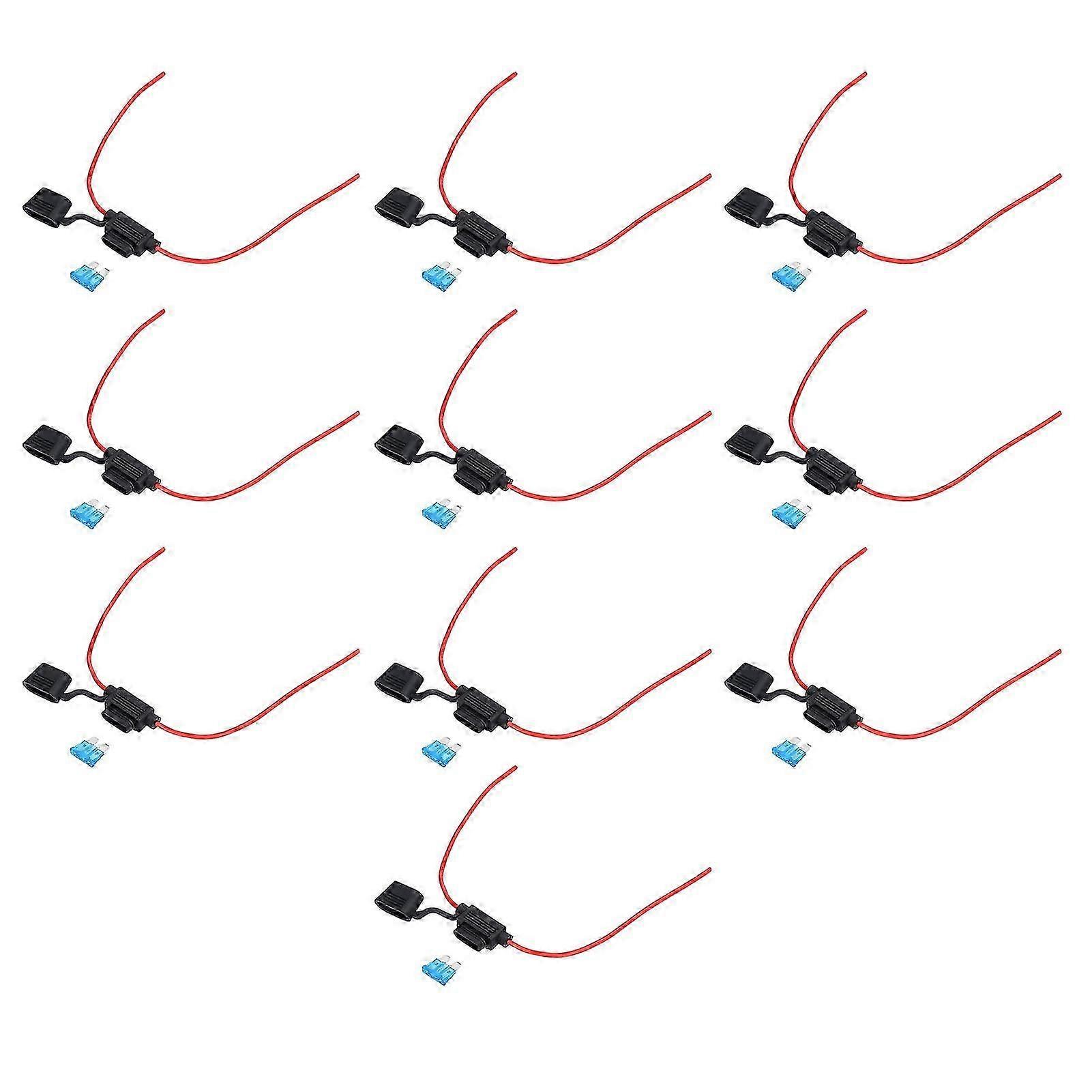10Set Waterproof Inline Fuse Holder with Fuse 16AWG, 15A for Easy Wiring and Melting Resistance