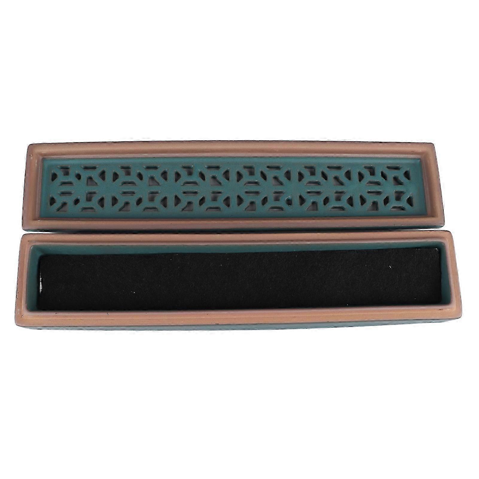 Heat Resistant Rectangular Incense Box Burner for Meditation - Ceramic Coffin Design to Relieve Pressure, Green
