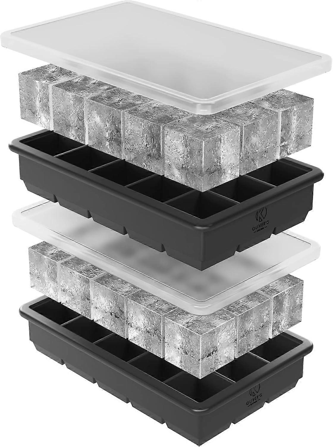 1Pcs Ice Cube Tray Set with Lids - Super Easy De-Icing - Large Ice Cube Molds, Less Dilution, 15 Ice Cube Trays Black(AAA)