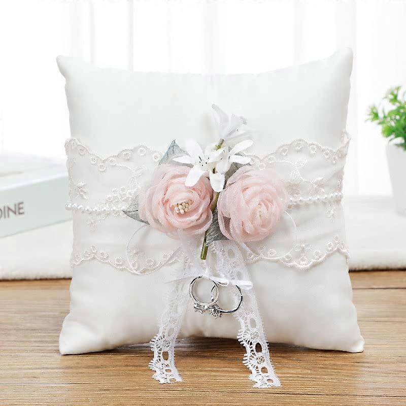 Ring Cushion with Lace and Flower, Romantic Ring Holder Cushion for Wedding Ceremony and Proposal, Beach Wedding