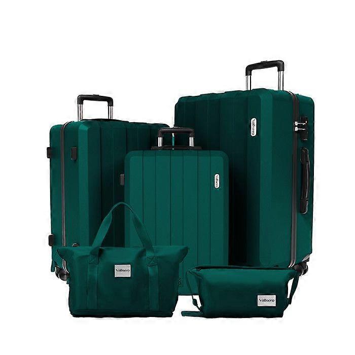 Set van 5 Reiskoffers, koffer 75cm-66cm-55cm + opvouwbare reistas + make-up etui groen