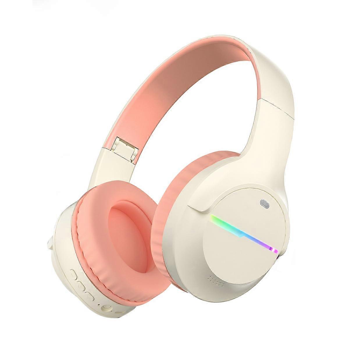 Wireless Bluetooth Headphones With Colorful Lights, 10M Range, Built-In Microphone, Foldable Design, Comfortable Ears, Pink