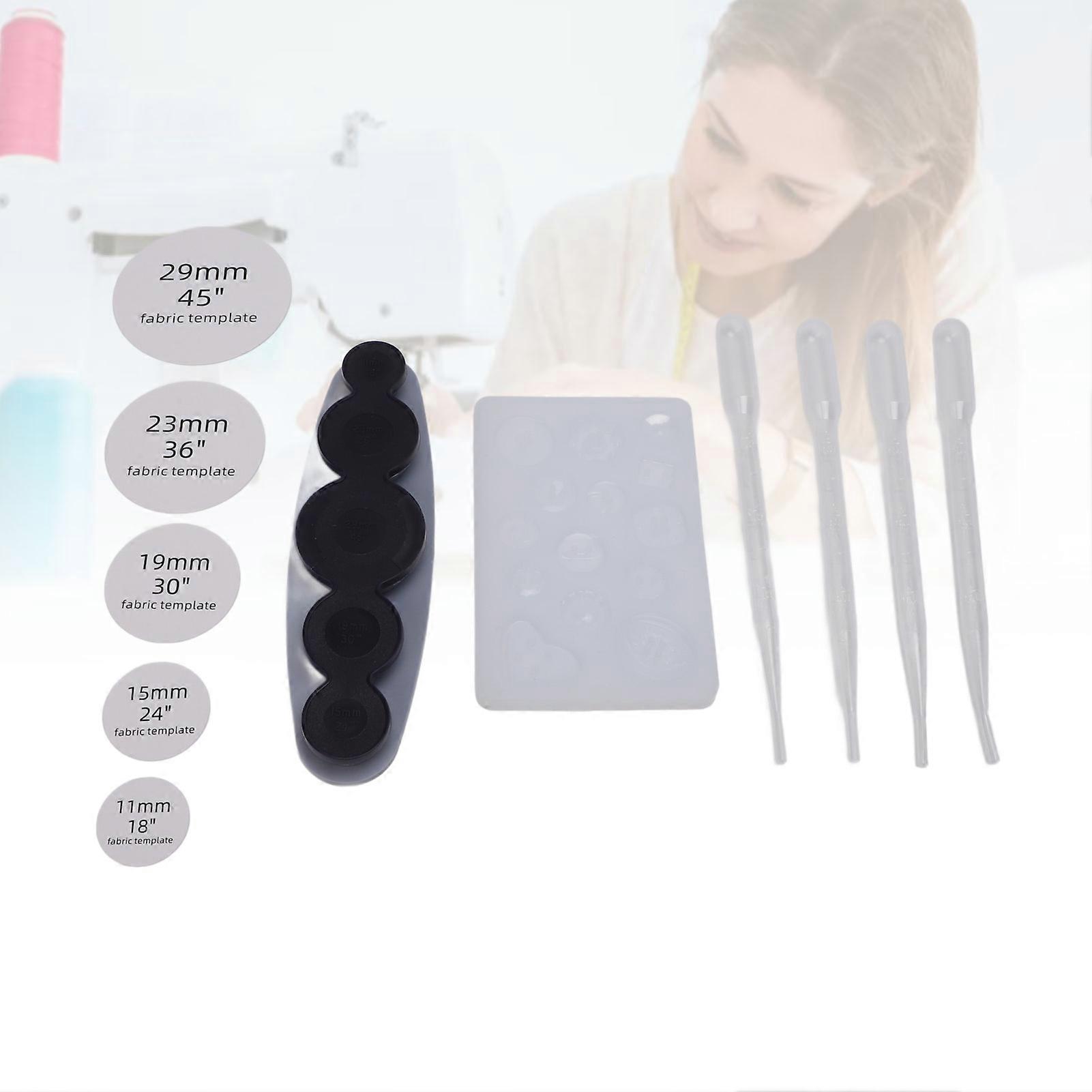 Fabric Button Making Tool Multiple Sizes DIY Covered Button Silicone Mould with 5 Fabric Template and 4 Droppers