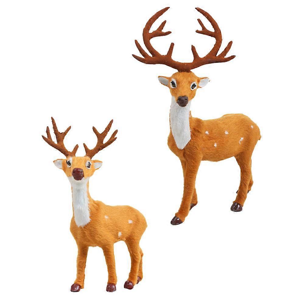 Reindeer Statue Deer Figurines Plush Deer Model Children Cognitive Toy Assorted Color 2Pcs