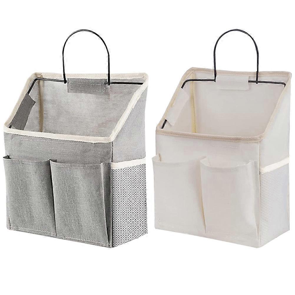 Foldable Canvas Wall Hanging Organizer Bag with Multi Pockets – Breathable Storage for Dormitory, Bathroom, Bedroom – Grey & White – Holds Small