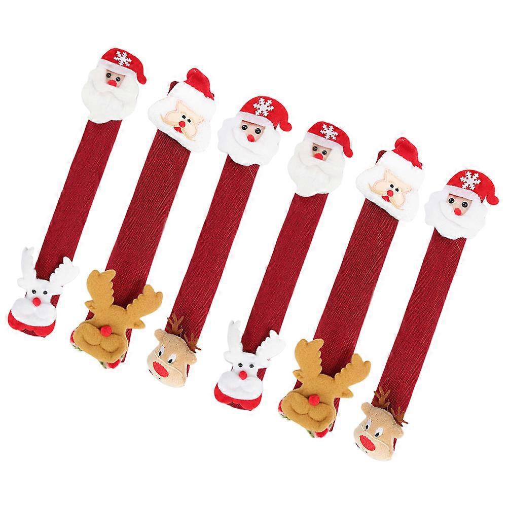 Christmas Refrigerator Handle Protectors Prevents Food Stains Red 30x14cm Linen 6Pcs Homeowners
