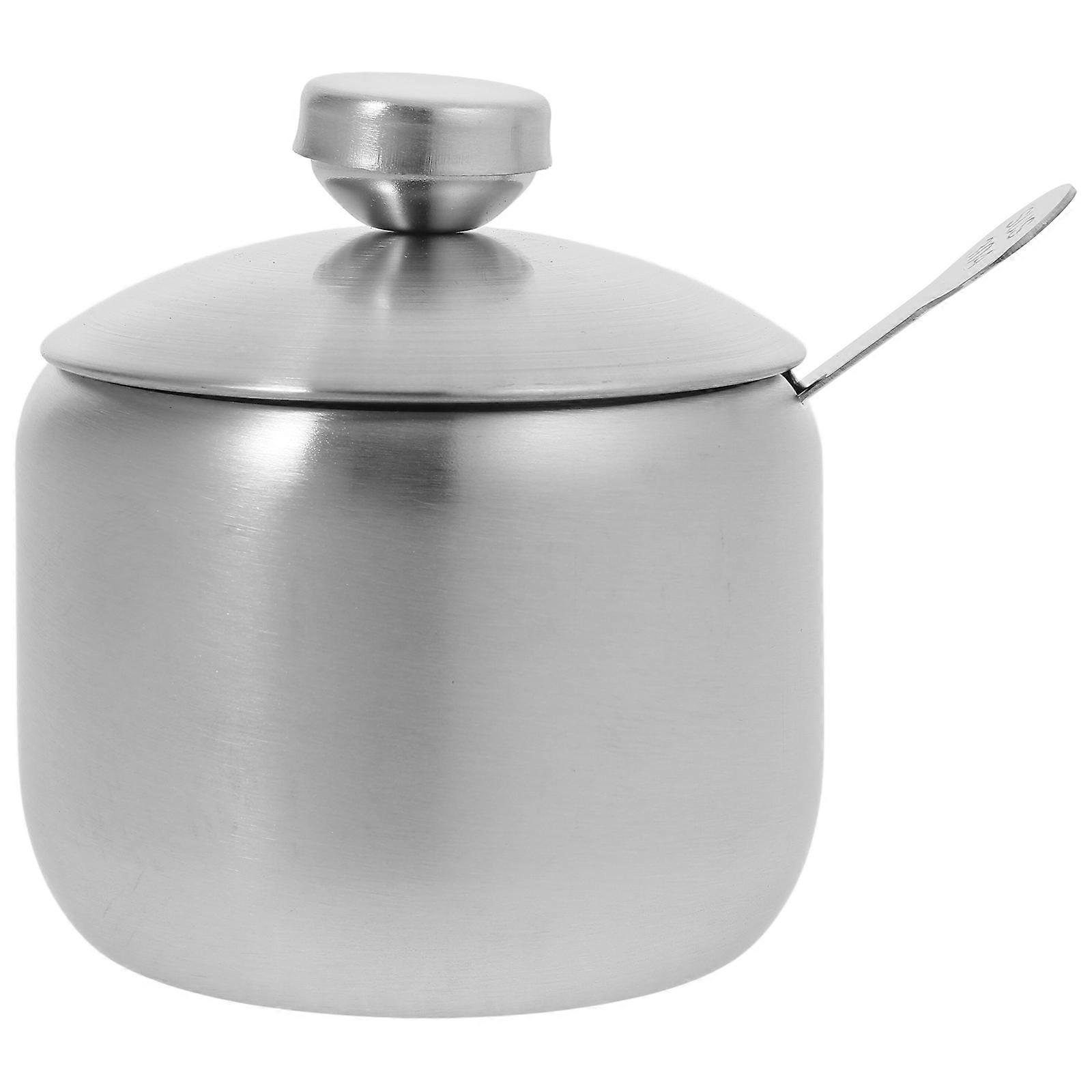 Here's a polished and professional product description based on the title you provided:
**Stainless Steel Sugar Jar with Lid and Spoon – Stylish