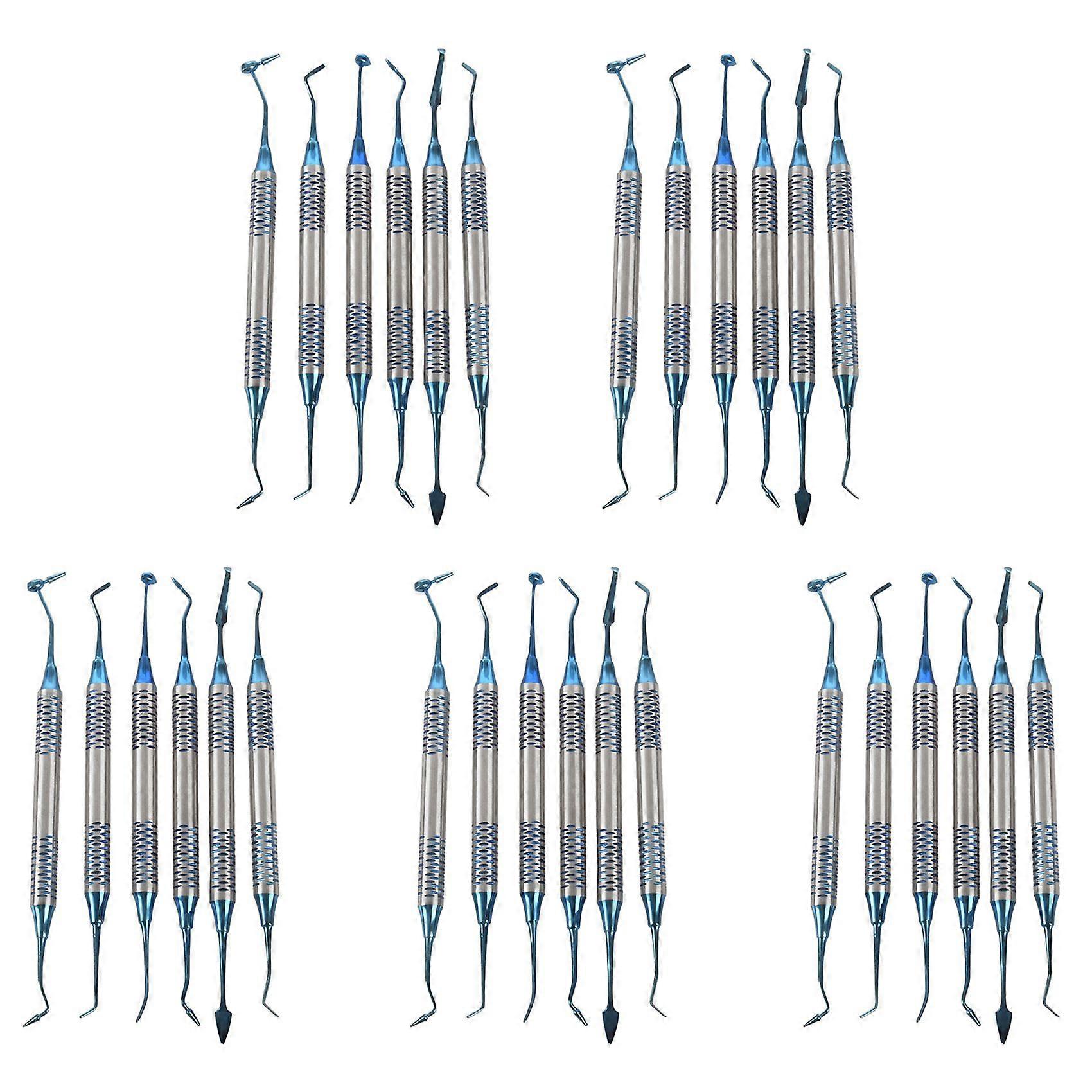 6Pcs Dental Composite Resin Filling Spatula Titanium Plated Head Resin Filler Set Thick Handle Resto