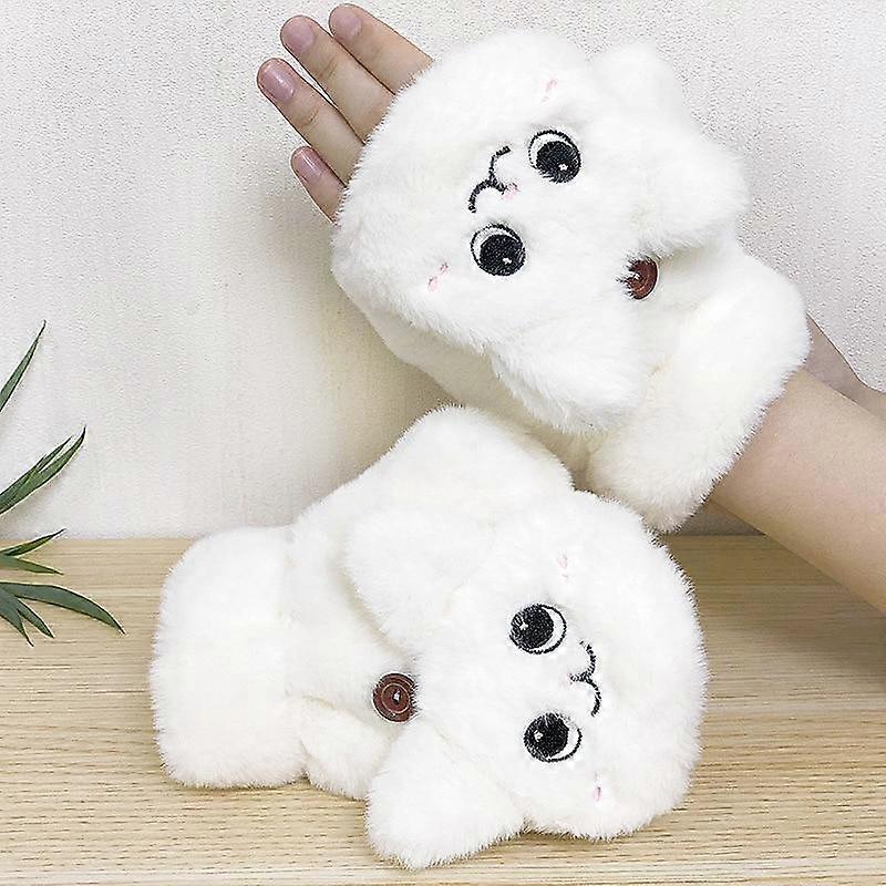 Rabbit Mittens Plush Fingerless Gloves Without Finger Driving Glove Winter Warm Thick Gloves for Women