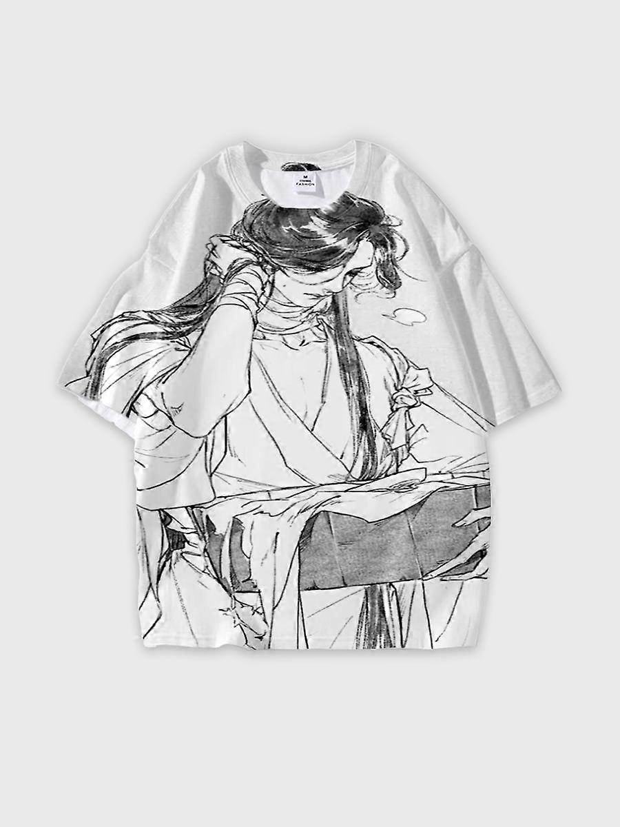 T-shirt round neck Role Pattern loose short sleeve E4006