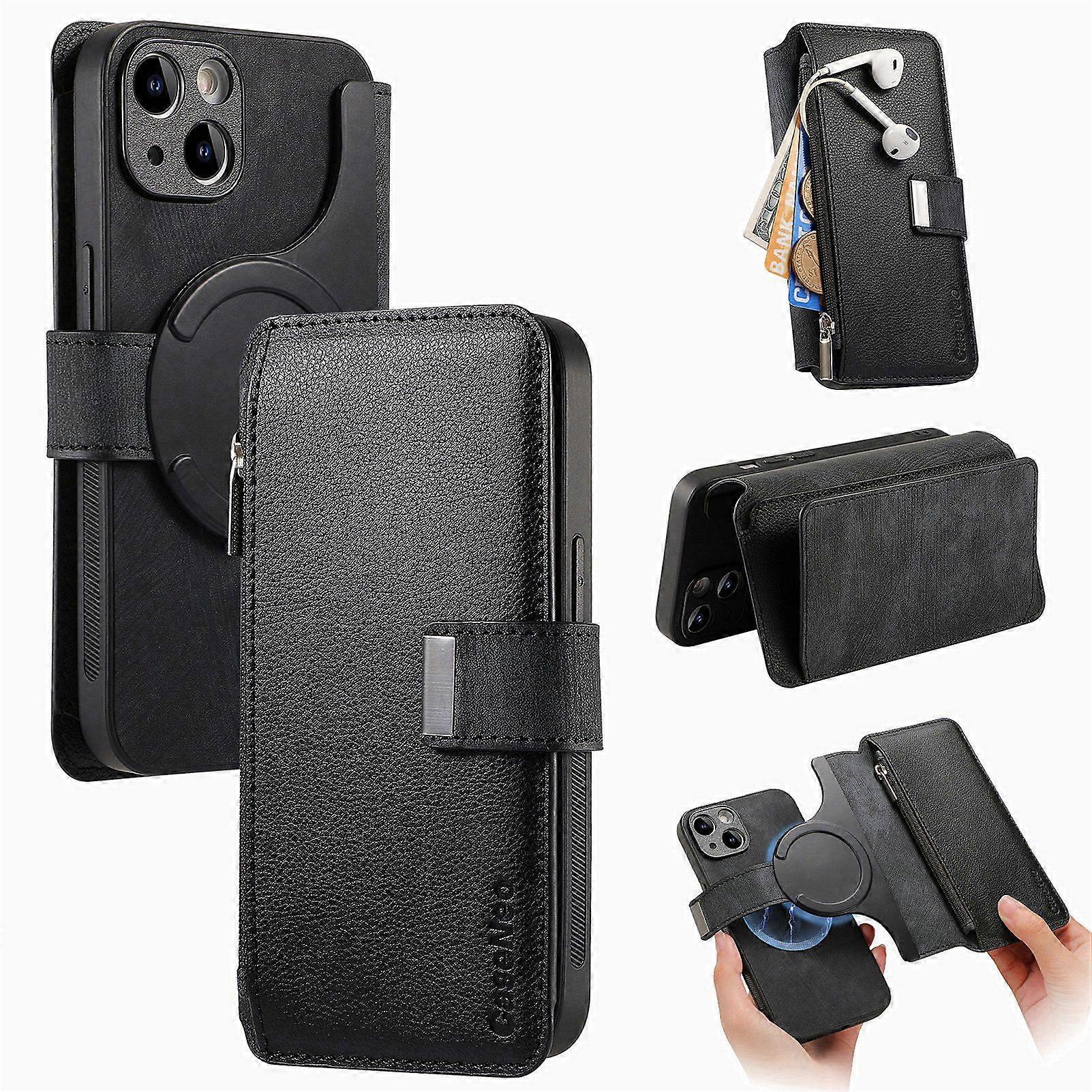 For iPhone Case Anti-theft Brush Magnetic Removal iPhone 15 Leather Case