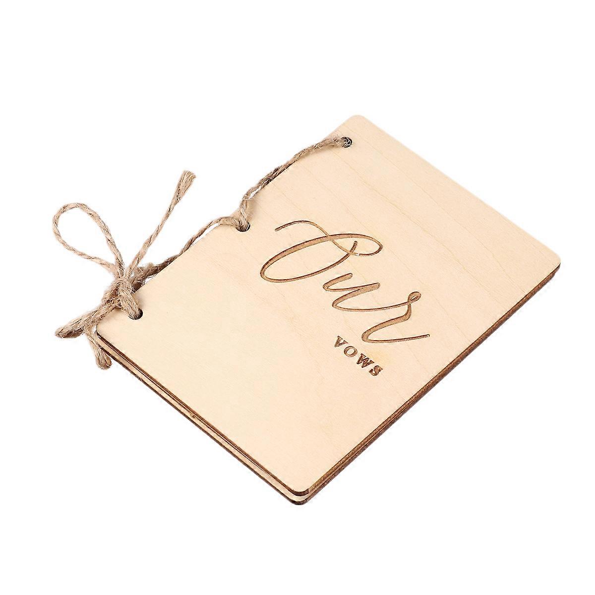 Rustic Beige Wedding Vow Booklets with Custom Words on Wooden Cover for Bride and Groom 1 Pair