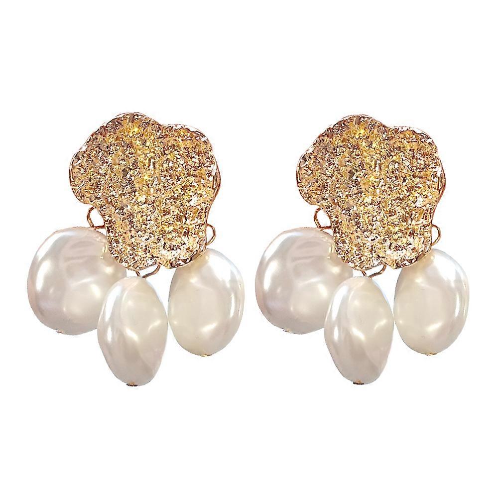 Golden Design Pearl Dangle Earrings for Women Lightweight and Durable Decor Use Alloy and