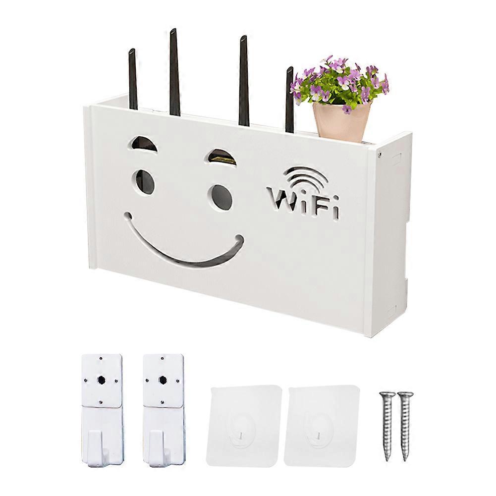 Wall Mounted Durable Cable Plastic Hanging Wi-Fi Router Box Home Hollow Design Heat Dissipation Dustproof Plug Board Smile Cat