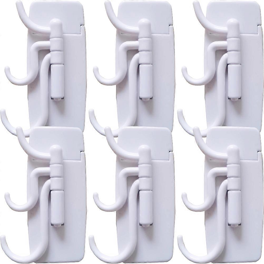 Adhesive Wall Hooks for Home Use White Plastic Rotating Hangers 6pcs Vertical Hook Rack Multi-use