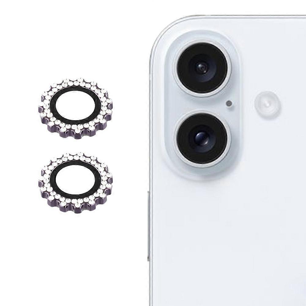 TKdaddy iPhone 17 カメラ レンズ プロテクター ギア シェイプ 強化ガラス レンズ フィルム ラインストーン デコレーション ダーク パープル 1セット