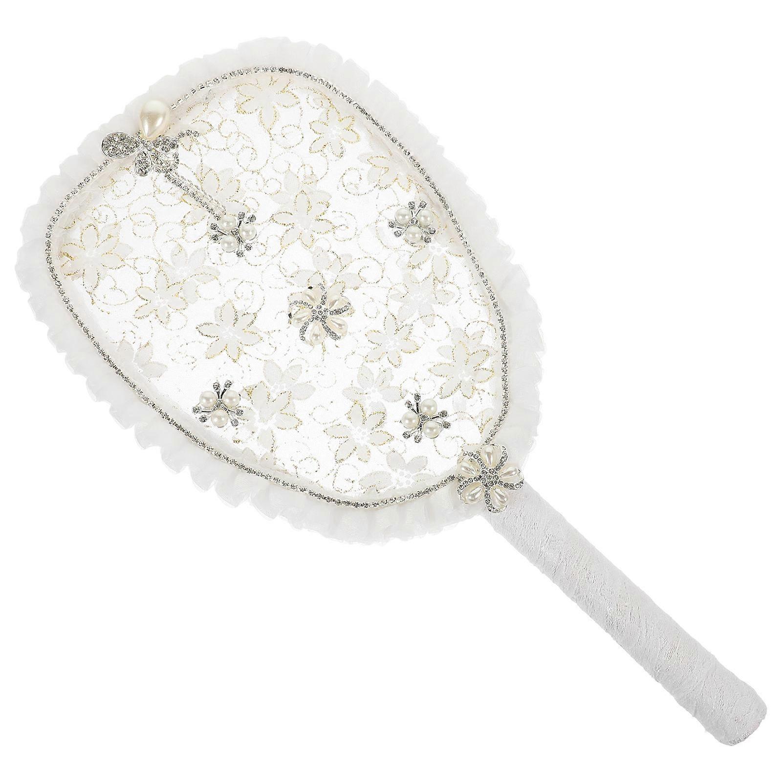 Bride Handheld Fan with Lace Flower Embroidery Design for Weddings, Photography Props, and Decor – Elegant Tassel Trim