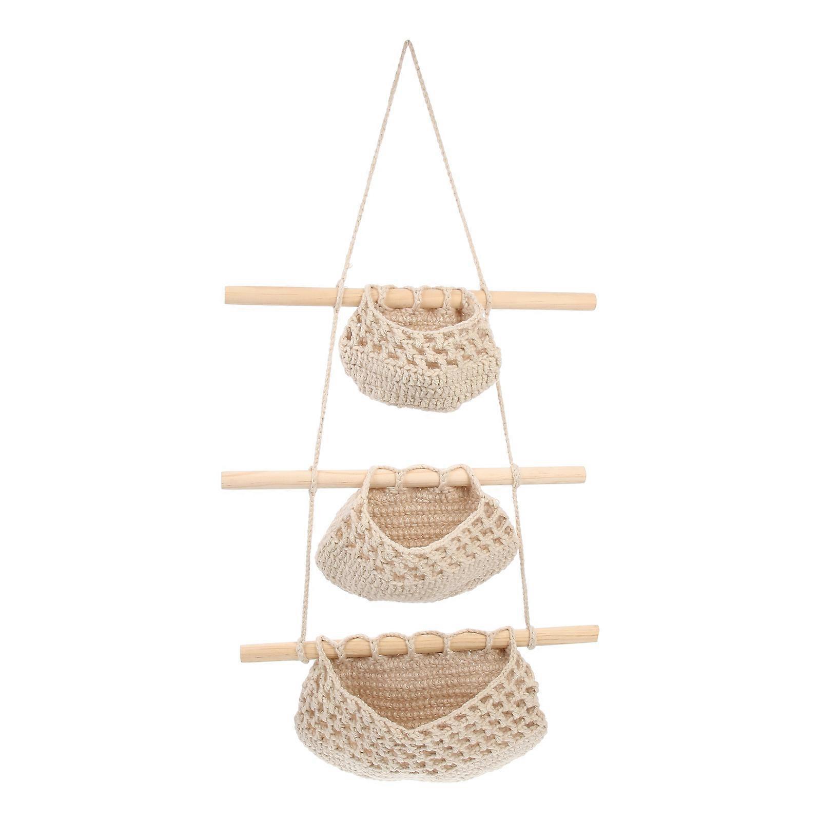 Hanging Space Save Bag Wall Mounted Hand Woven Kitchen Organization 60.5x31cm 1Set