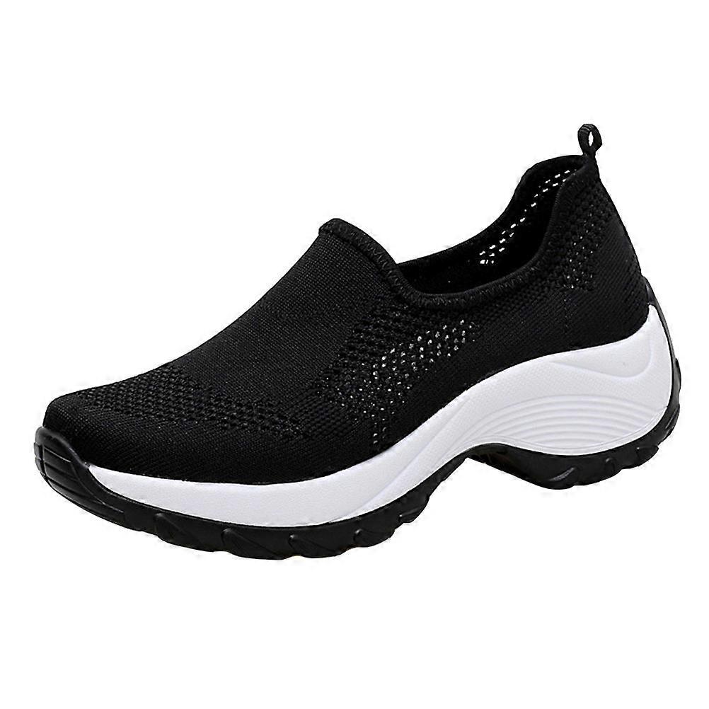 Breathable Black Sneakers with Durable Fly Weaving and Rubber Ideal for Exercise Size 1 Pair