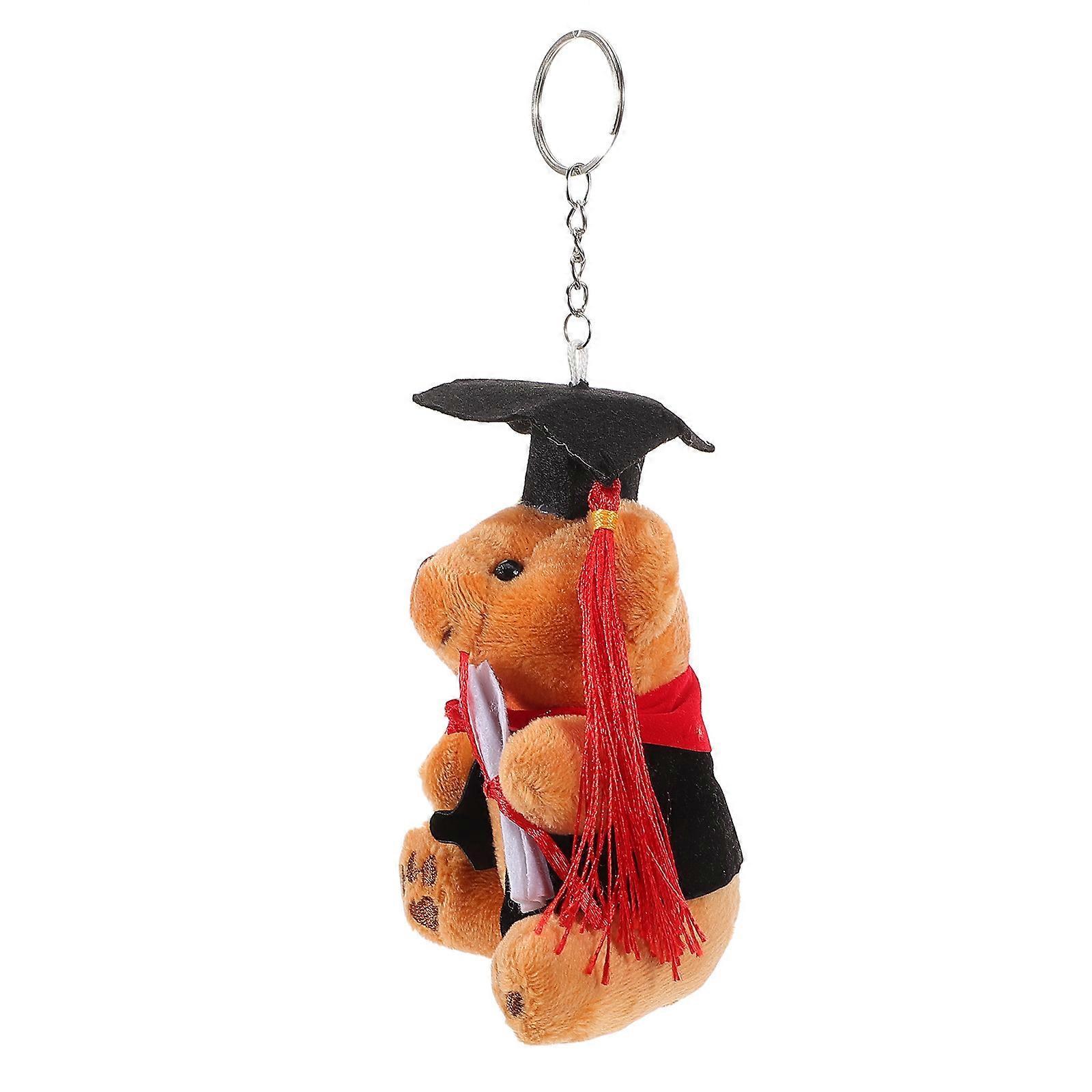 Soft Plush Graduation Bear Keychain Cute Fluffy Bear Pendant for Backpacks & Keys, Compact Portable Plush Accessory for Women