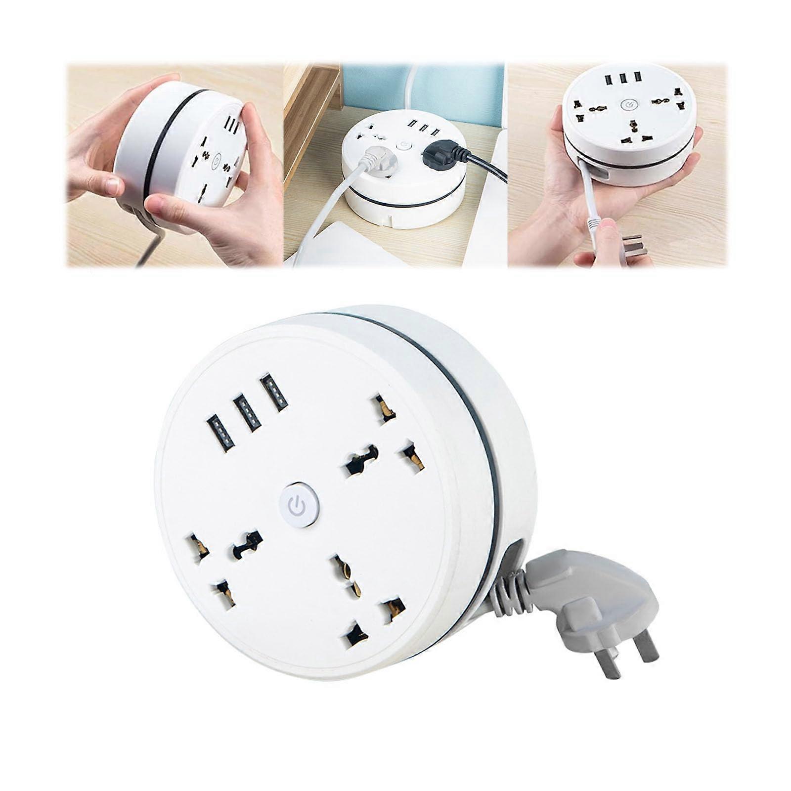Universal Power Strip with Retractable Extension Cord, 3 AC Outlets, 3 USB C Ports, 2.8m Length