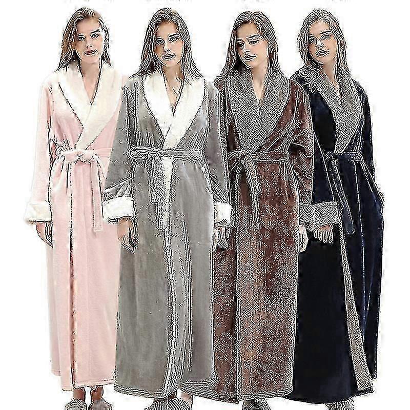 2025 Womens Dressing Gown Bath Robe Warm Soft Fleece Long Robes Nightgown