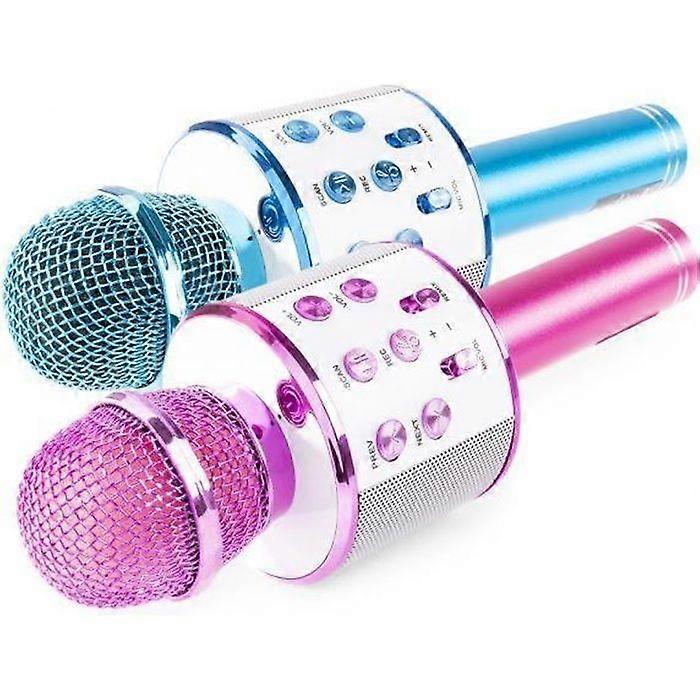 MAX KM01 Bluetooth Karaoke Microphones - 2 Microphones with Built-in Speaker - Pink and Blue