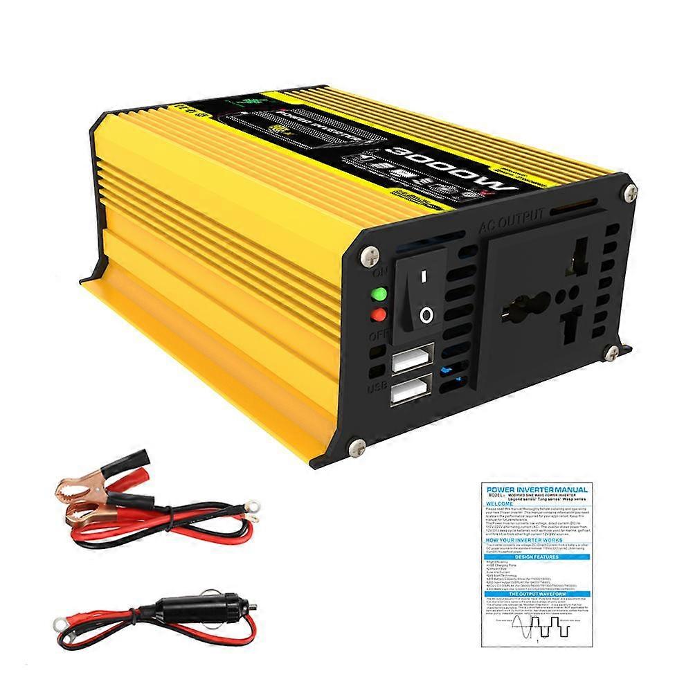 300W Car Power Inverter DC 12V to AC 220V True Sine Wave with LED Display Universal Socket for Home Appliances