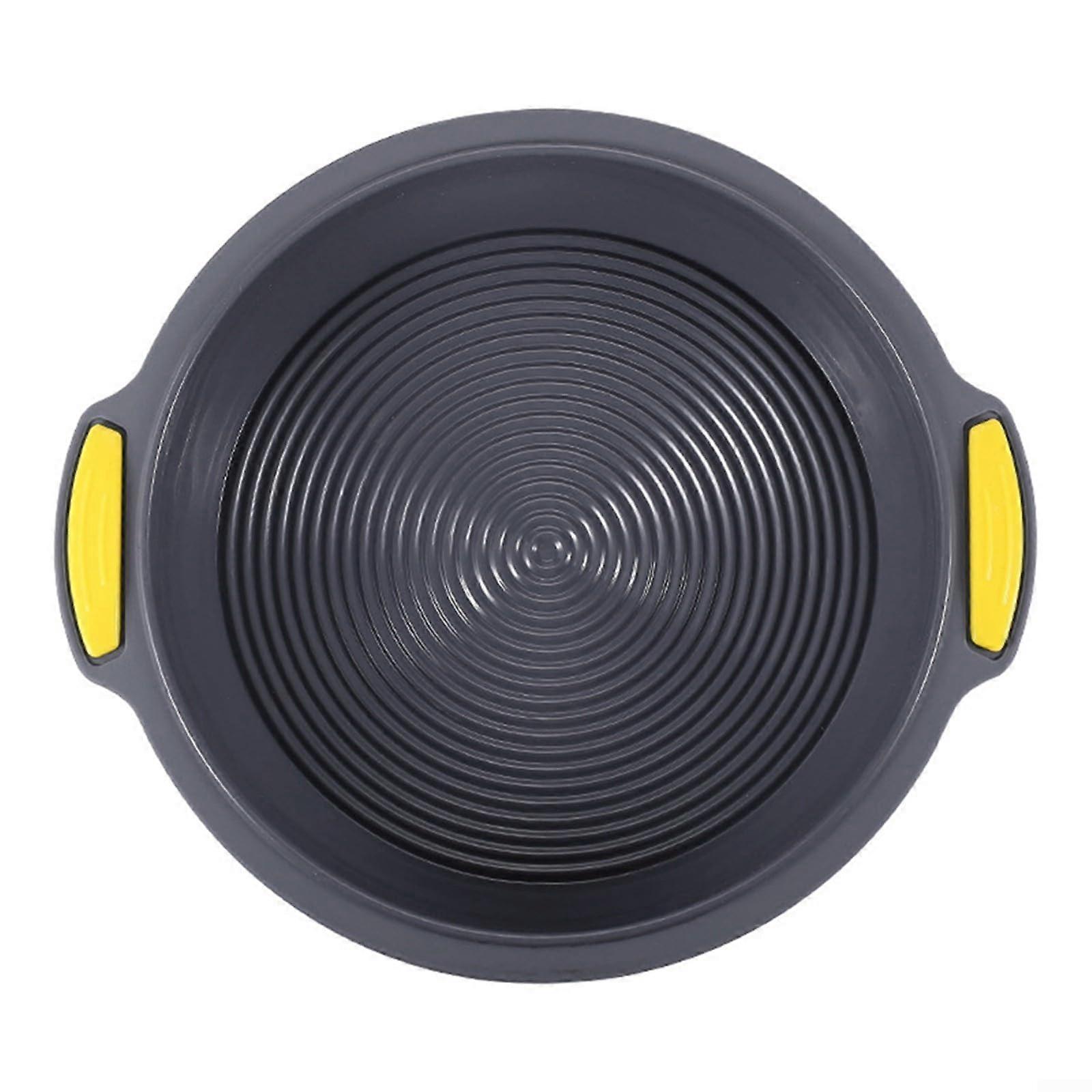 Silicone Round Cake Pan for Baking Variety of Desserts Non and Easy to Use (Gray yellow handle)