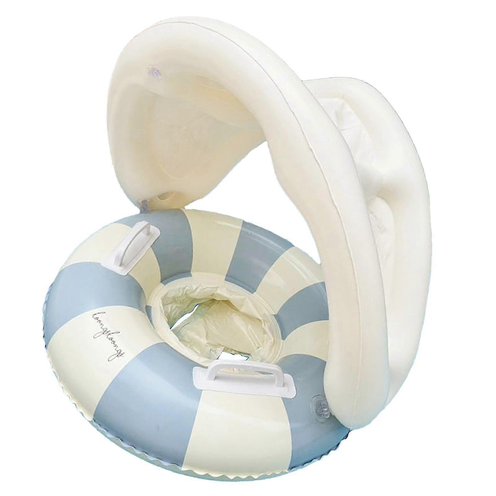 Baby Float Inflatable Retro Baby Pool Float with Sunshade Blue Striped Racing