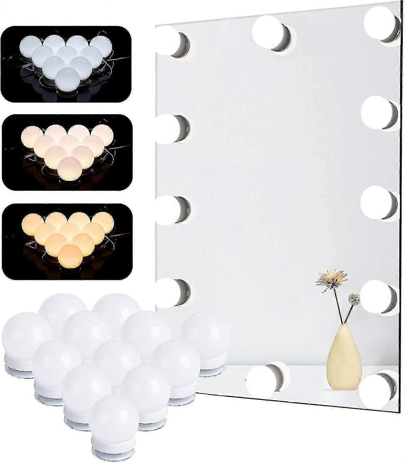 Mirror Light, 12 Bulb Hollywood LED Kit, Dimmable Cosmetic Mirror Lamp for Bathroom, 3 Colors & 10 Brightness Levels (Mirror Not Included)