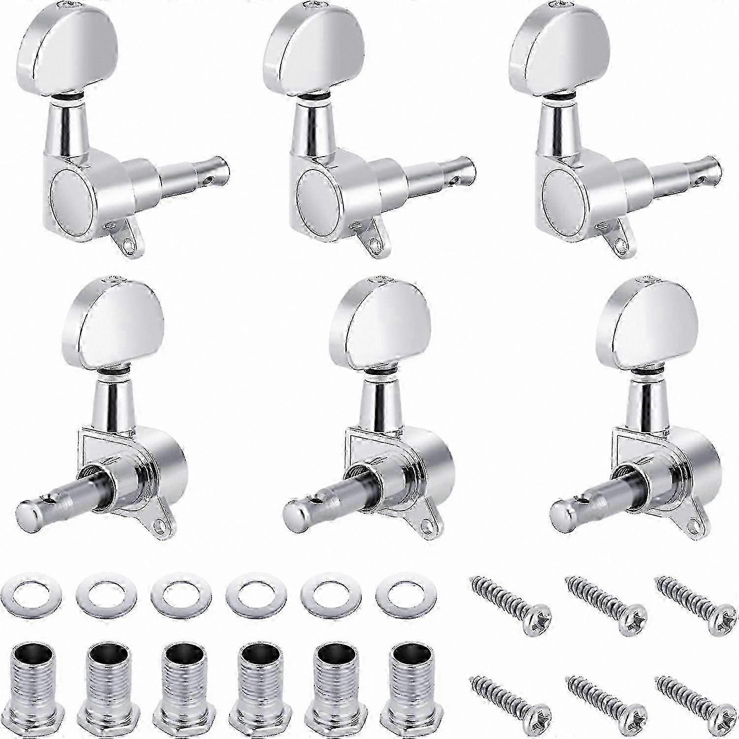 6 pezzi di pioli per chitarra, manopole per teste di macchina in argento per chitarre elettriche e acustiche (3 a sinistra + 3 a destra) parti di ricambio per accordatori a corda