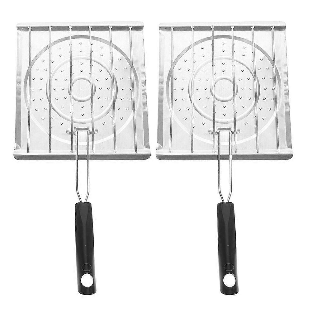 2pcs Foldable Barbecue Grill Tray With Plastic Handle Camping Toast Grill Tray For Baking Bread And Grilling Tortillas Toast Baking Tray