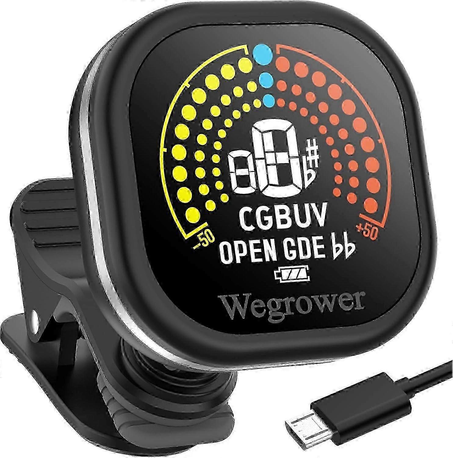 Rechargeable Clip-On LCD Tuner for Guitar, Ukulele, Violin & Chromatic Instruments with Accurate Pitch Detection