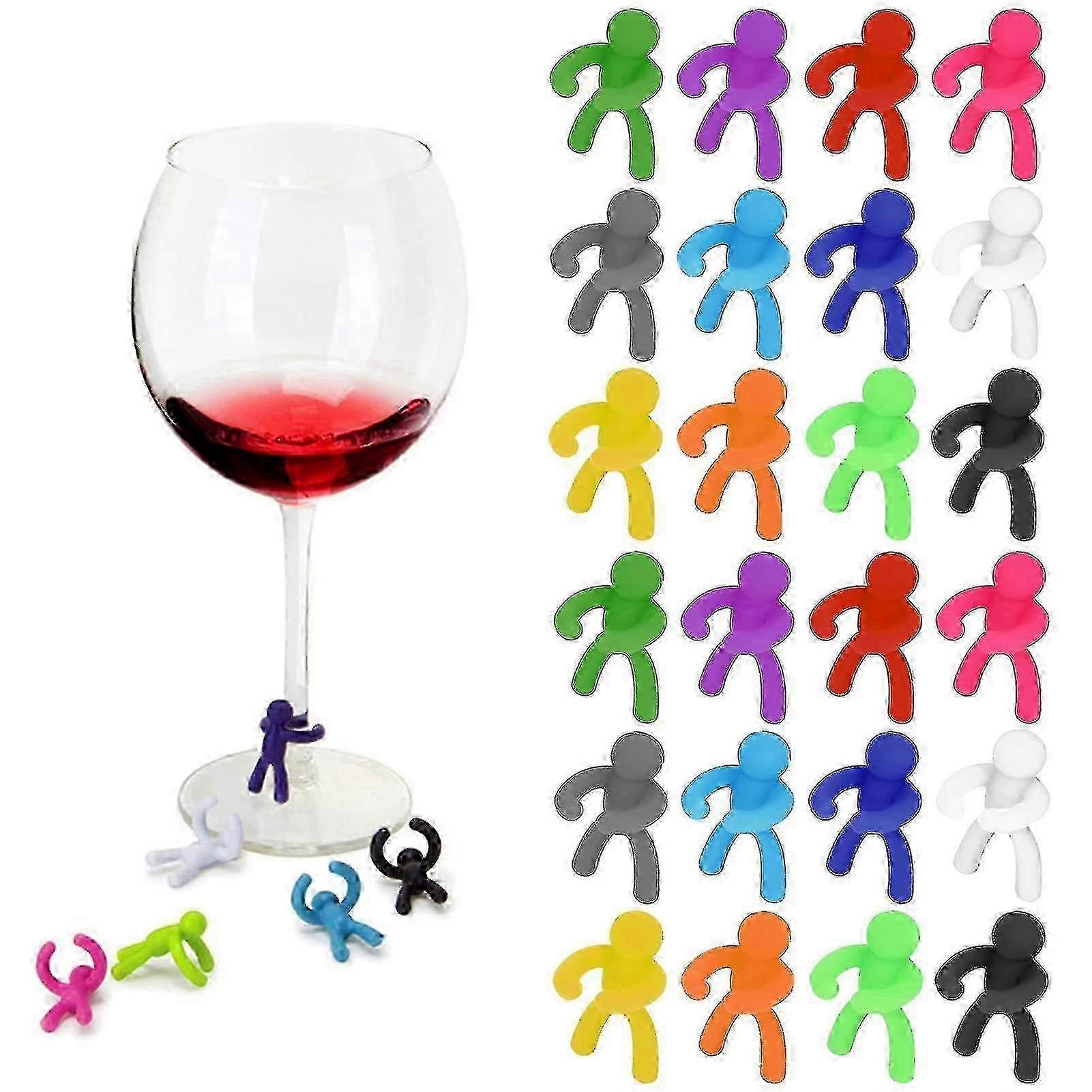 24-delt silikon vinglassmarkører for fester, drikkemarkører i blandede farger for vinsmaking og arrangementer