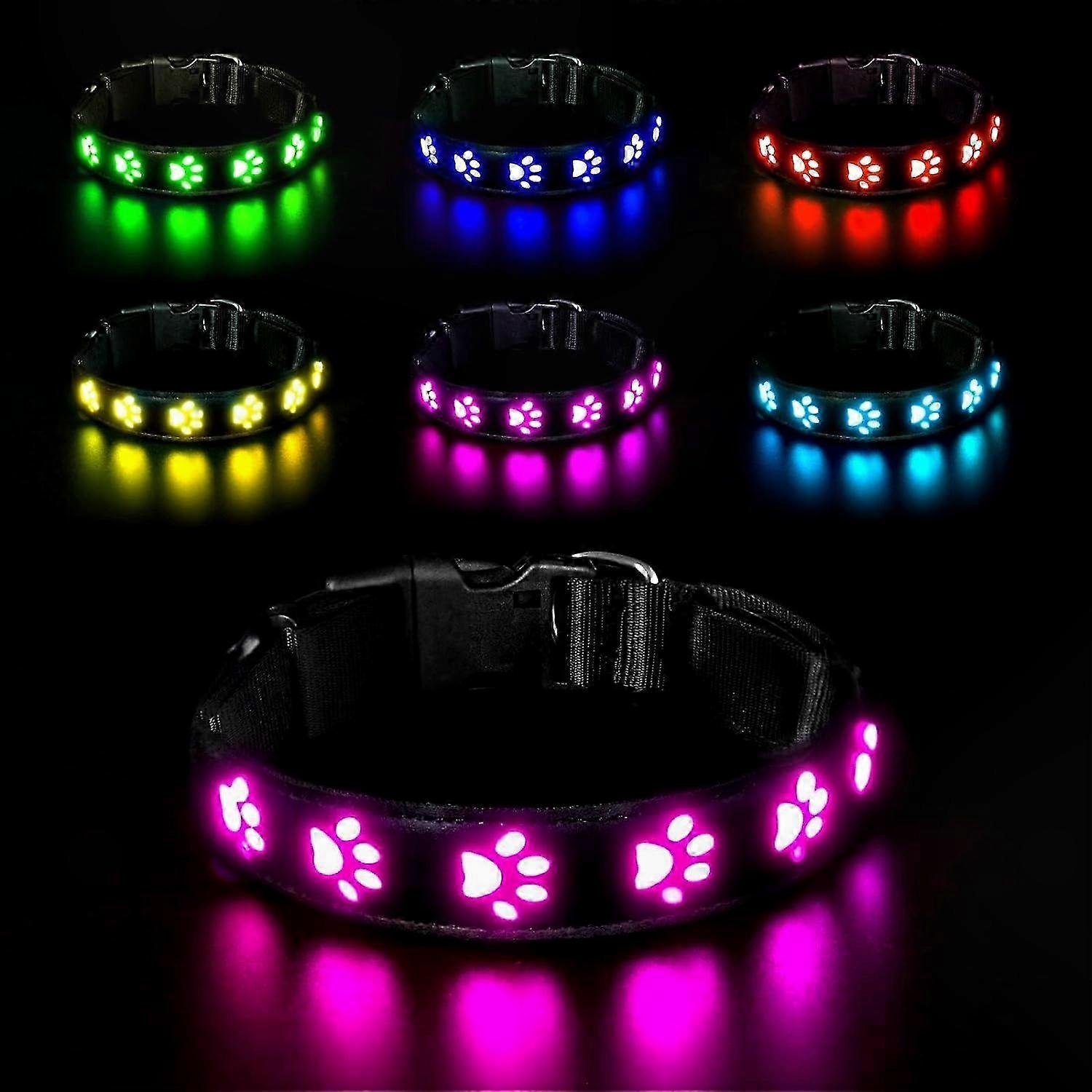 Rechargeable LED Dog Collar with 7 Light Modes, Waterproof and Adjustable Luminous Pet Collar (Colorful)