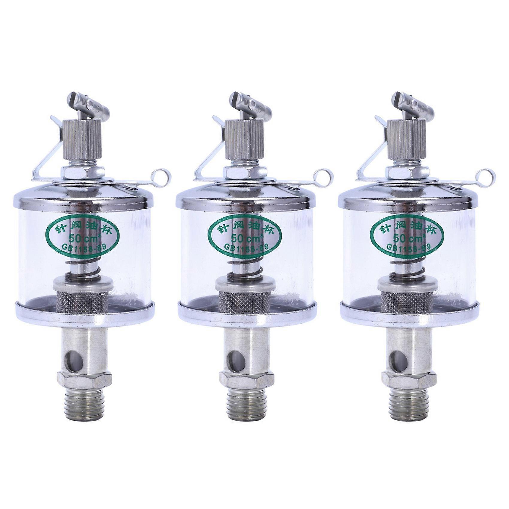 3Pcs 50ML Engine Machine Lubricator Oil Drip Feed Oiler Clear+Silver
