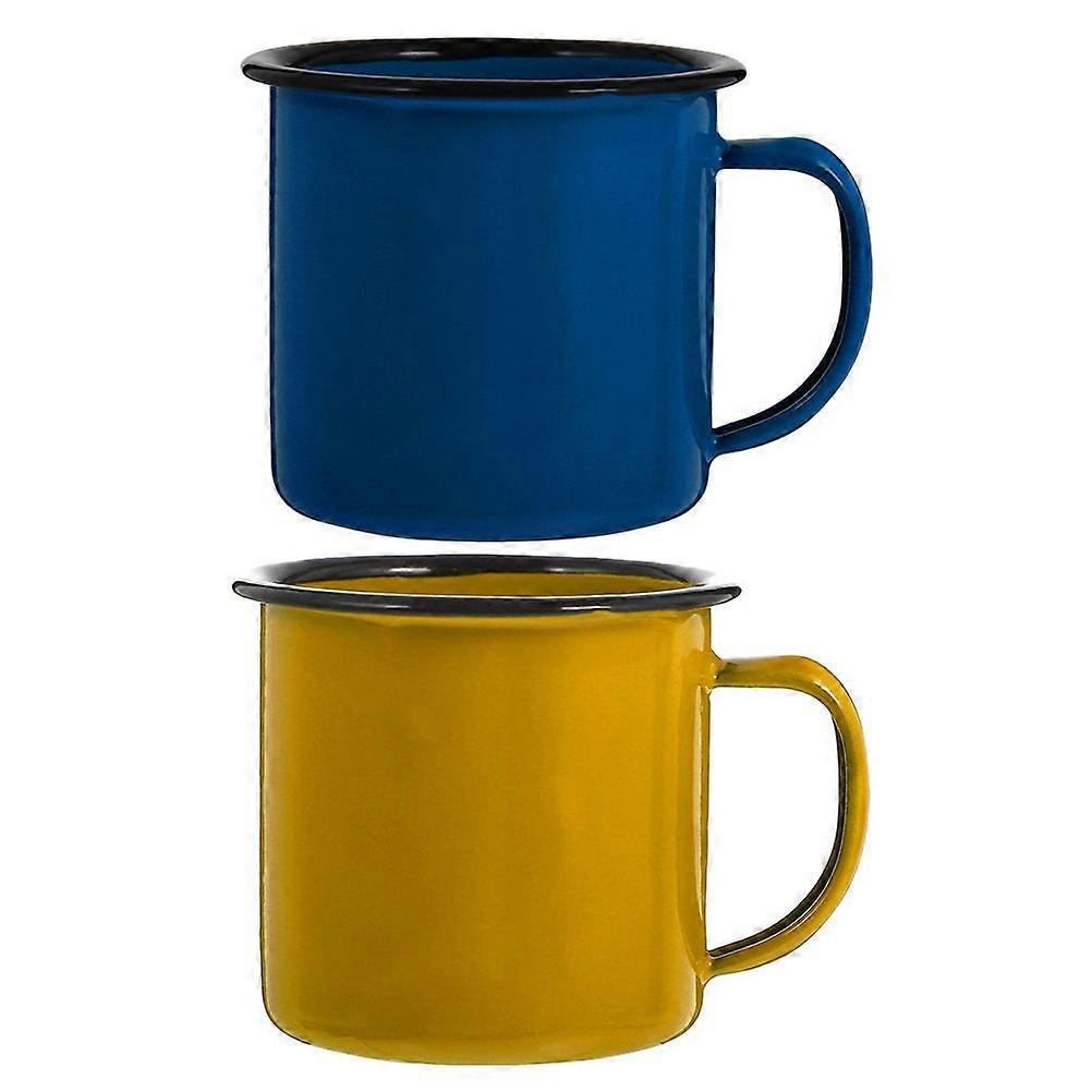 2pcs Solid-colored Enamel Cup Coffee Mug Kitchen Water Cup Small Enamel Drinks Cup