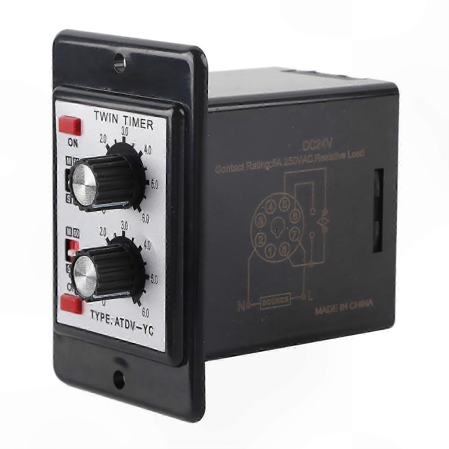Adjustable Twin Timer Relay with Knob Control for Time Switch Operations (DC 24V, 6S-60M)